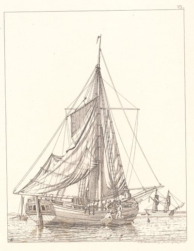 A Danish Yacht Drying Sails in Calm Weather by Christoffer Wilhelm Eckersberg