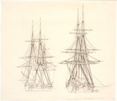 A Corvette and a Brig at Anchor by Christoffer Wilhelm Eckersberg