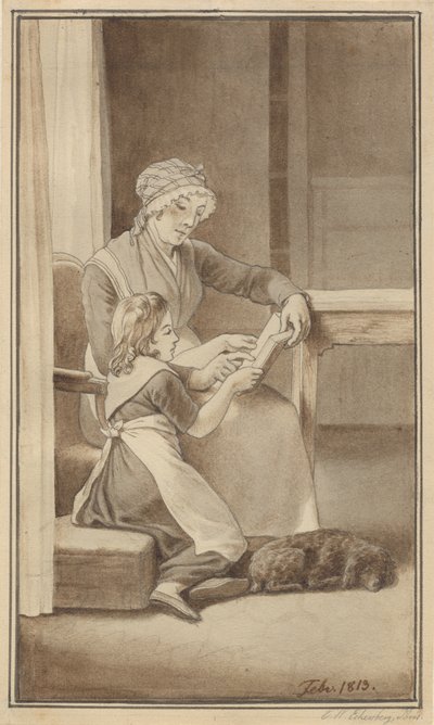 A Mother Teaching Her Little Girl to Read by Christoffer Wilhelm Eckersberg