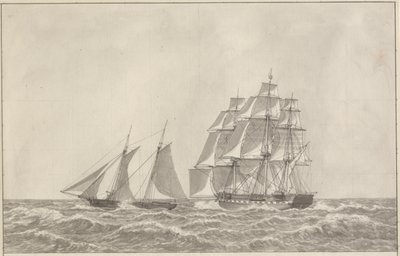 A schooner running down a pursuing frigate by Christoffer Wilhelm Eckersberg