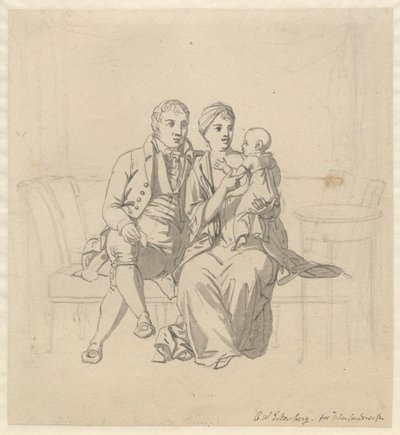 A young couple sitting on a sofa, she with a child in her arms by Christoffer Wilhelm Eckersberg