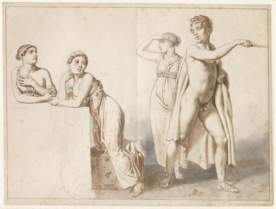 Four Study Figures, Three Female and One Male in Antique Costumes by Christoffer Wilhelm Eckersberg