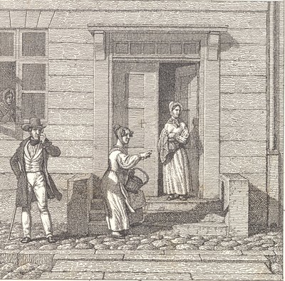 Street Scene, Two Girls, a Gentleman and a Woman Looking at Something by Christoffer Wilhelm Eckersberg