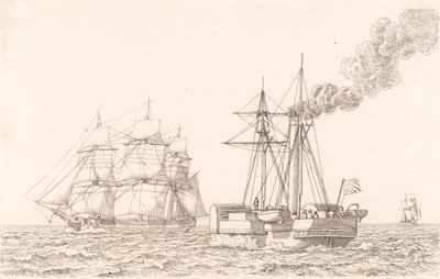 Paddle Steamer and Sailing Ship by Christoffer Wilhelm Eckersberg