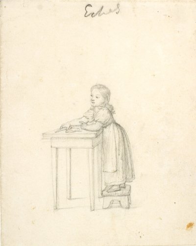 Little Girl Standing on a Stool by a Table by Christoffer Wilhelm Eckersberg