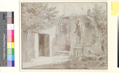 Part Possibly from the Garden of Palazzo Barberini with Roman Antinous Statue in Egyptian Style, Rome by Christoffer Wilhelm Eckersberg