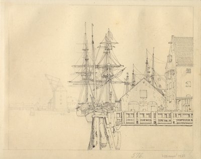 Part of a Shipyard in Christianshavn, with Mast Crane in the Background by Christoffer Wilhelm Eckersberg