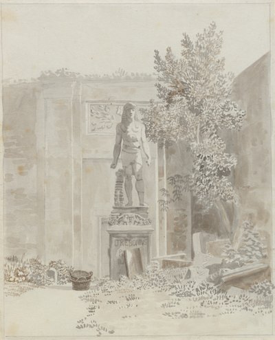 Roman Antique Statue in Egyptian Style, Probably in the Garden of Palazzo Barberini by Christoffer Wilhelm Eckersberg