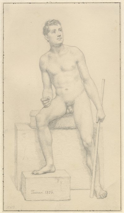 Sitting Nude Male Model by Christoffer Wilhelm Eckersberg