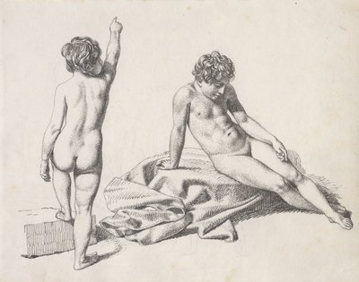 Two Naked Little Girls, One Sitting Seen from the Front, the Other Standing Seen from the Back by Christoffer Wilhelm Eckersberg