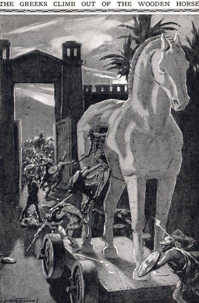 The Greeks Climb out of the Wooden Horse, illustration from 