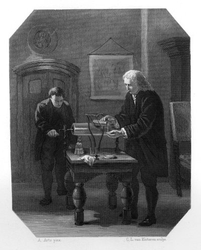 Pieter van Musschenbroek and Andreas Cunaeus, Dutch scientists by Domenico del Barbiere