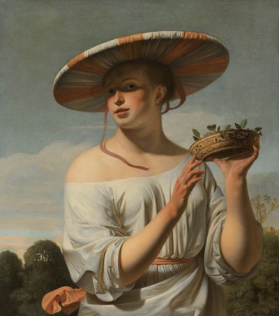 Girl in a Large Hat by Cesar Boetius van Everdingen