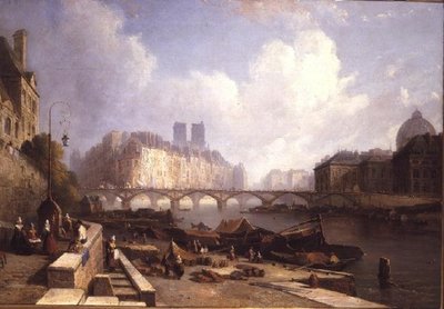 The Ile de la Cite, Paris, from the Quai du Louvre by Caleb Robert Stanley