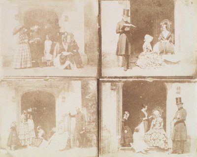 Contact sheet of four group portraits in a doorway by Calvert Jones