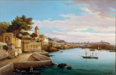 View of the port of Genoa, Italy. Painting by Cambiaso (19th century) Genes, Galleria d