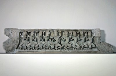 Pediment showing nine dancing asparas, late 12th-early 13th century, from Bayon, Angkor Thom by Cambodian Cambodian