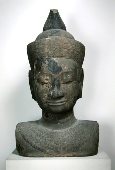 Decorated Bust of Buddha; 15th-16th Century by Cambodian School