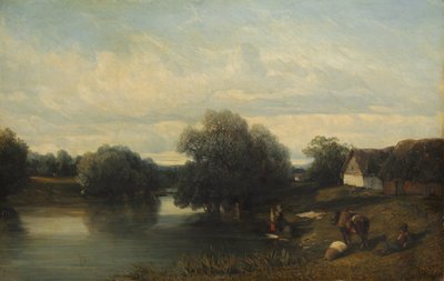 Cottage by the River with Washerwomen by Camille Flers