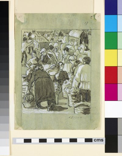 Compositional study of a market by Camille Jacob Pissarro