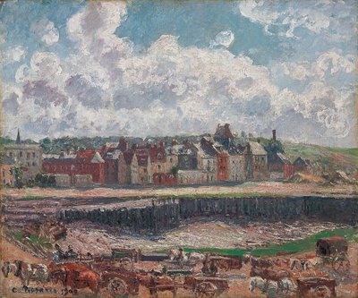 Horses and Carts in Front of the Fishing Harbour, Dieppe, at Low Tide by Camille Jacob Pissarro