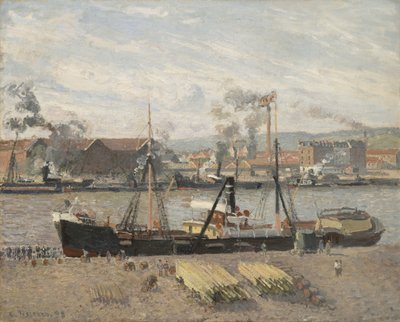 Port of Rouen, Unloading Wood by Camille Jacob Pissarro