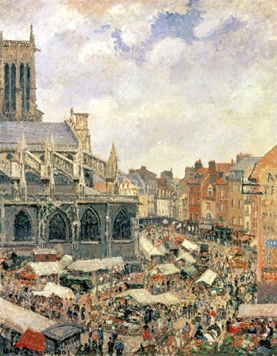 The Market Surrounding the Church of Saint-Jacques, Dieppe by Camille Jacob Pissarro
