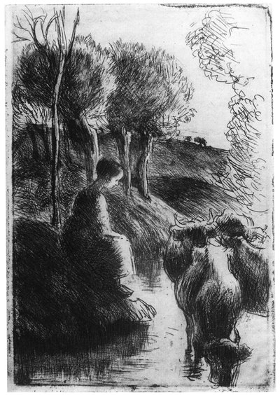 Cowherd Beside Water, c. 1850-1900, 1924 by Camille Jacob Pissarro