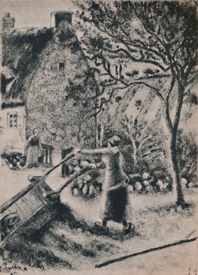Woman Emptying a Wheelbarrow by Camille Jacob Pissarro