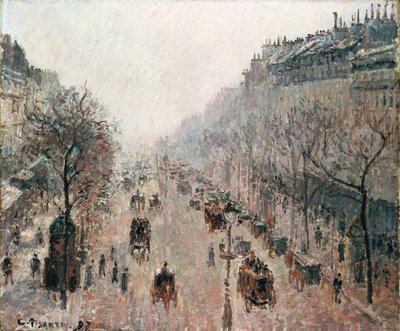 Boulevard Montmartre on a Foggy Sunny Morning, 1897 by Camille Jacob Pissarro