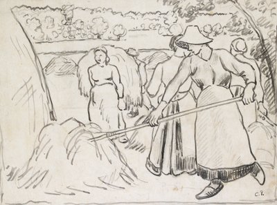 Compositional Study of Harvesters in a Landscape, c. 1893 by Camille Pissarro