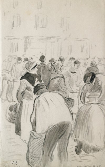 Compositional study of the market at Pontoise by Camille Pissarro
