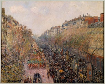 Day of Mardi Gras on Boulevard Montmartre in Paris in 1897 by Camille Jacob Pissarro