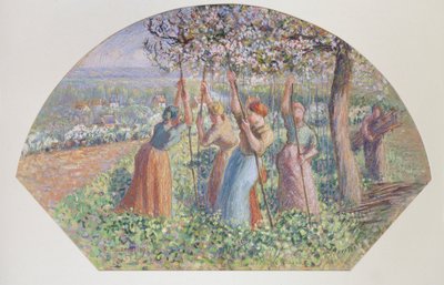 Design for a fan: The pea stakers, 1890 by Camille Pissarro