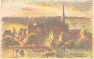 A Church and Farm at Éragny by Camille Pissarro