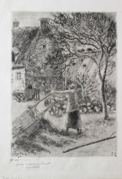 Woman Emptying a Wheelbarrow by Camille Pissarro