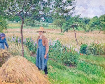 Gardener Standing by a Haystack, Overcast Sky, Eragny by Camille Pissarro