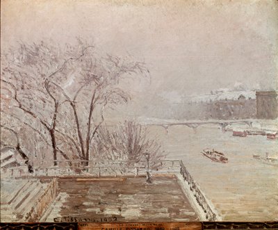 Morning at the Louvre, snow effect by Camille Jacob Pissarro