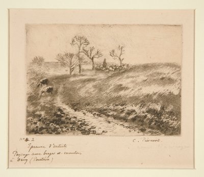 Landscape with Shepherd and Sheep at Osny by Camille Pissarro