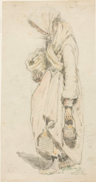 Peasant Woman; Boy with a Fishing Pole by Camille Pissarro