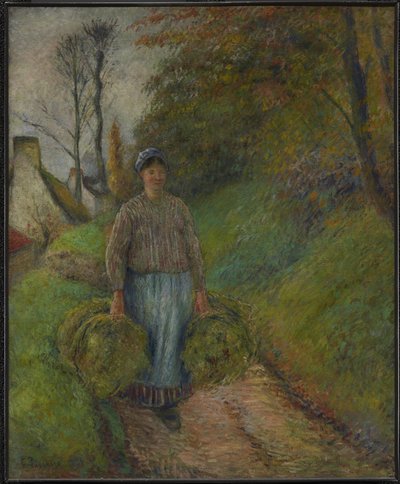Peasant Woman Carrying Two Bundles of Hay by Camille Pissarro