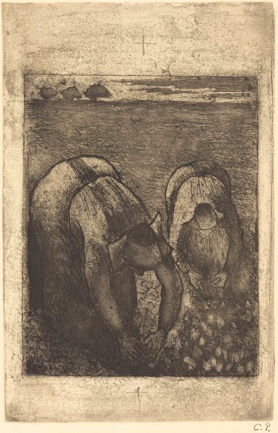 Peasants in a Field of Beans by Camille Pissarro