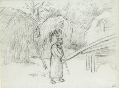 Study of a Female Peasant Carrying a Load of Hay in the Farmyard at Foucault, c1875 by Camille Pissarro