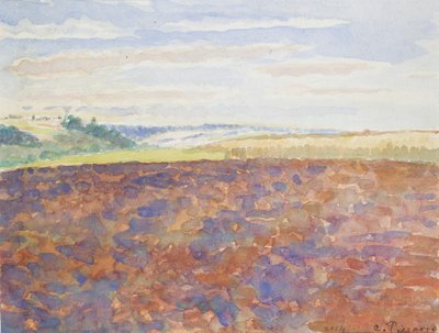 Study of a landscape with a ploughed field, Eragny-sur-Epte, c. 1886-1890 by Camille Pissarro