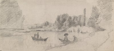 Study of a River Landscape with Boats by Camille Pissarro