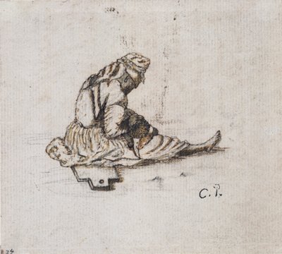 Study of a Seated Female Figure Sewing, 1852 by Camille Pissarro