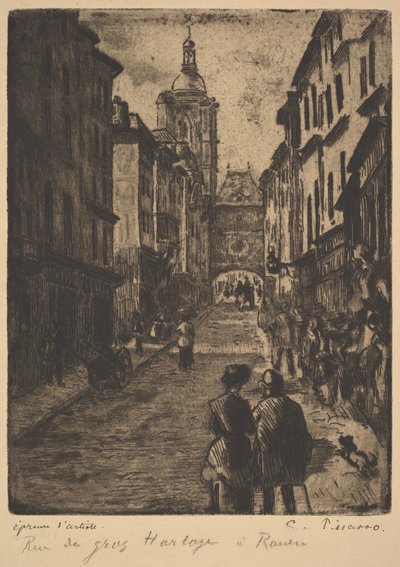The Street of the Grand Clock, Rouen by Camille Jacob Pissarro