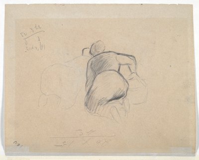 Woman Kneeling (recto); Two Farm Women Kneeling (verso) by Camille Pissarro