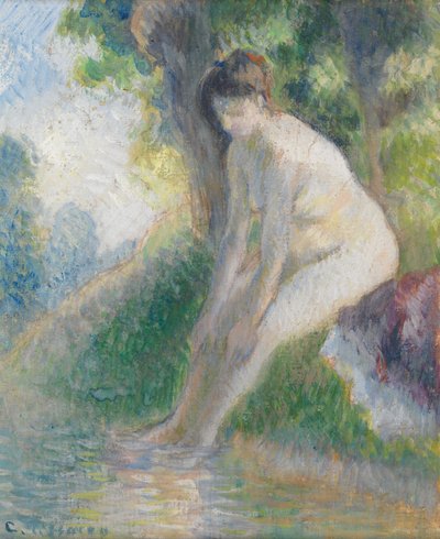 Woman Sitting on Bank of Stream by Camille Pissarro