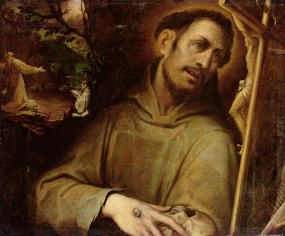 Saint Francis Adoring the Cross with the Stigmatisation of Saint Francis Beyond by Camillo (after) Procaccini